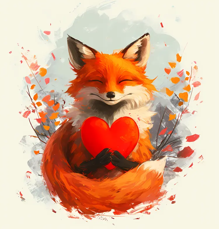 Cute Fox Holding a Heart for Valentine's Day