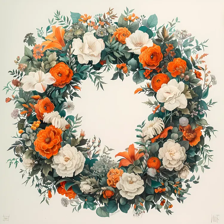Elegant Floral Wreath with Orange and White Flowers