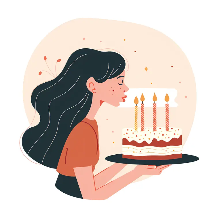 Woman Blowing Candles on Birthday Cake