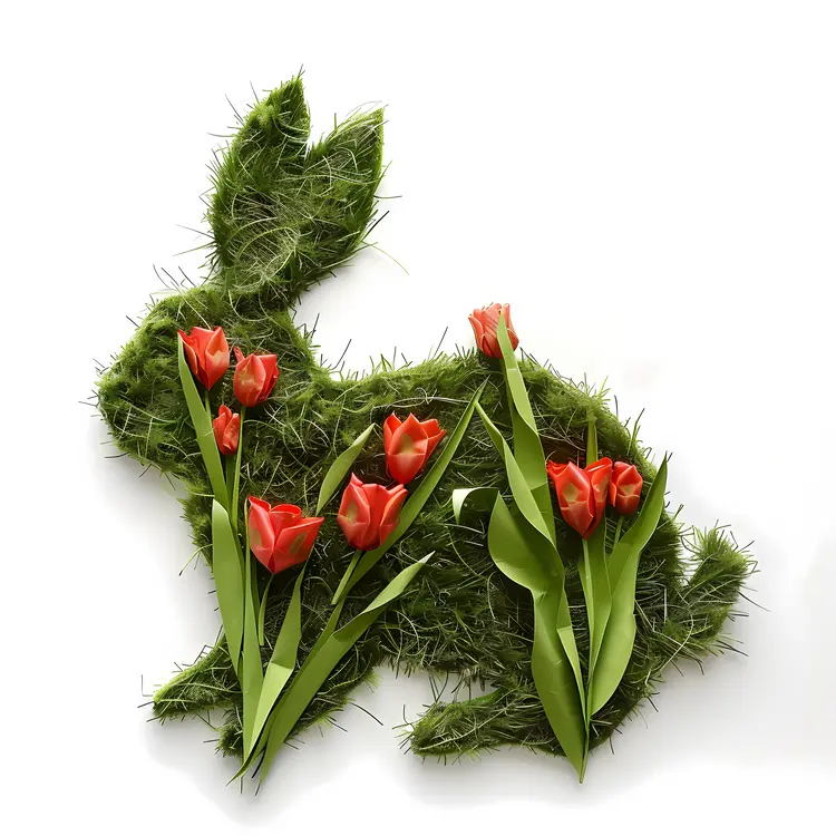 Green Bunny with Red Tulips