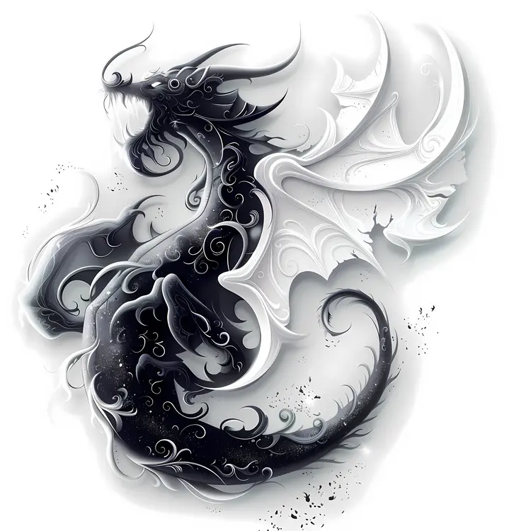 Black and White Dragon Art