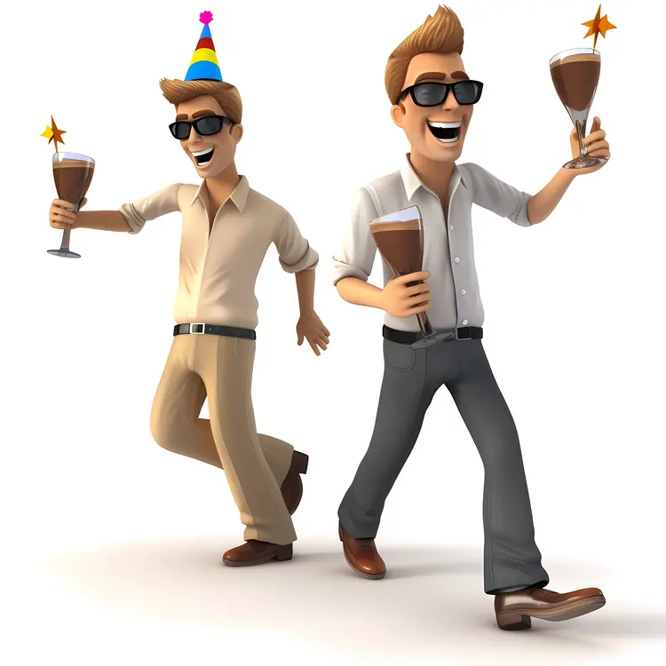 Two Men Celebrating with Drinks
