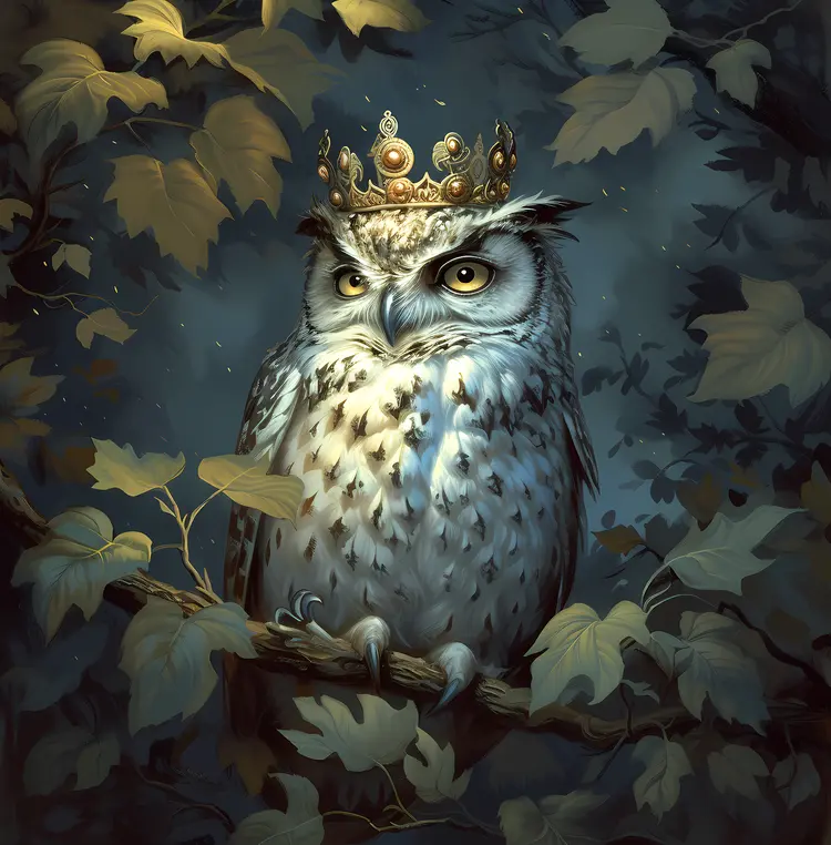 Majestic Owl with Crown in Forest