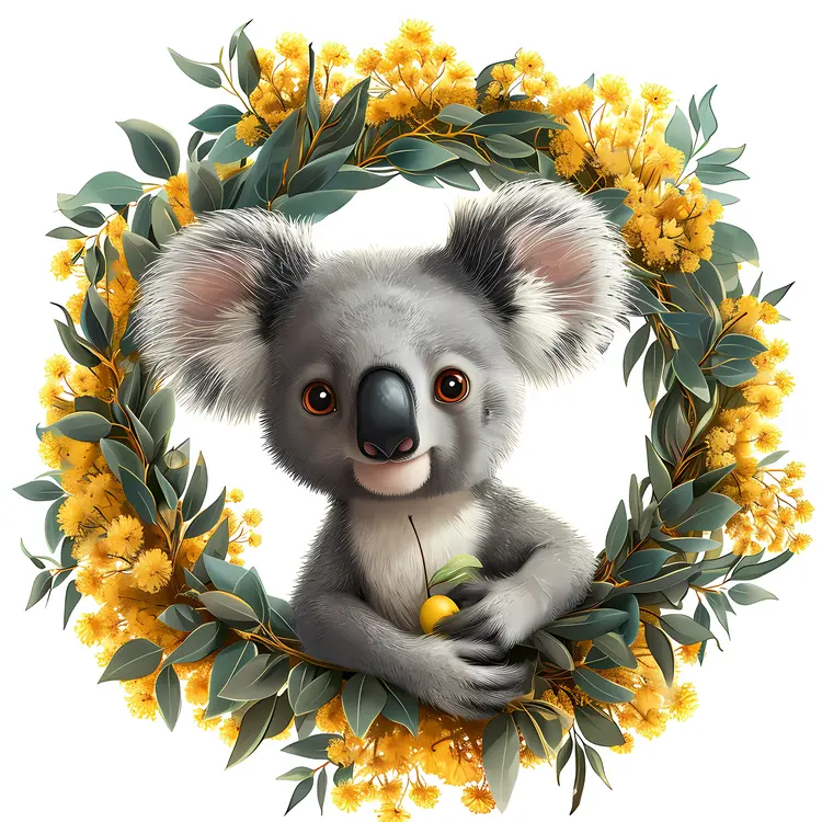 Cute Koala in Floral Wreath