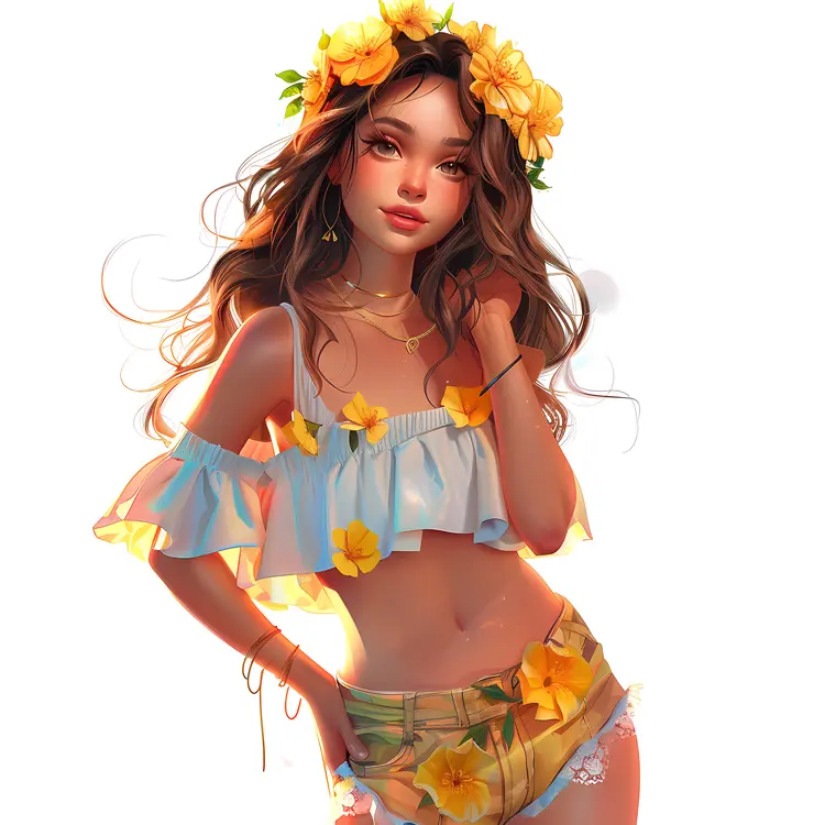 Stylish Girl with Flower Crown