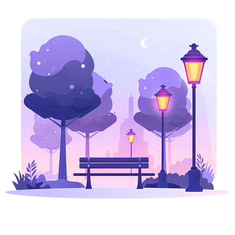 Winter Park Bench with Lamp Posts