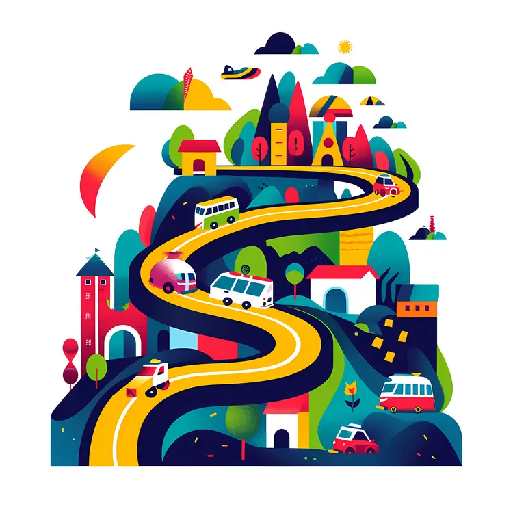 Colorful Road Winding through Hills