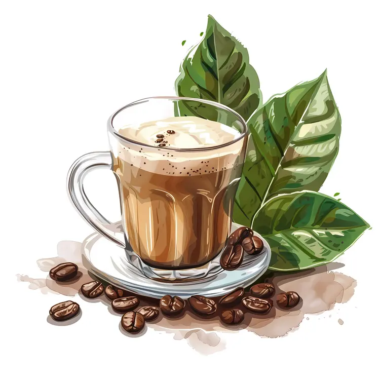 Coffee Cup with Beans and Leaves