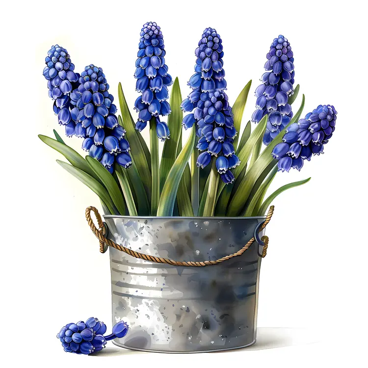 Blue Flowers in Metal Bucket