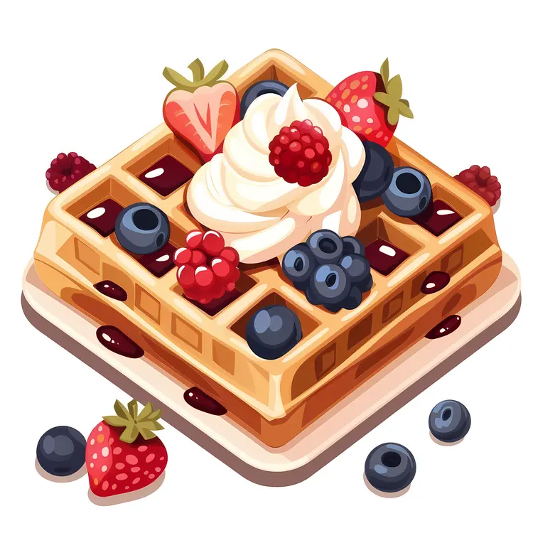 Delicious Waffle with Berries and Cream