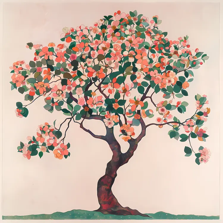 Pink Flowering Tree with Green Leaves