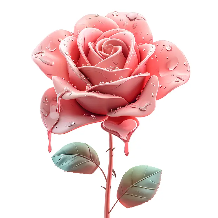 Pink Rose with Dew Illustration