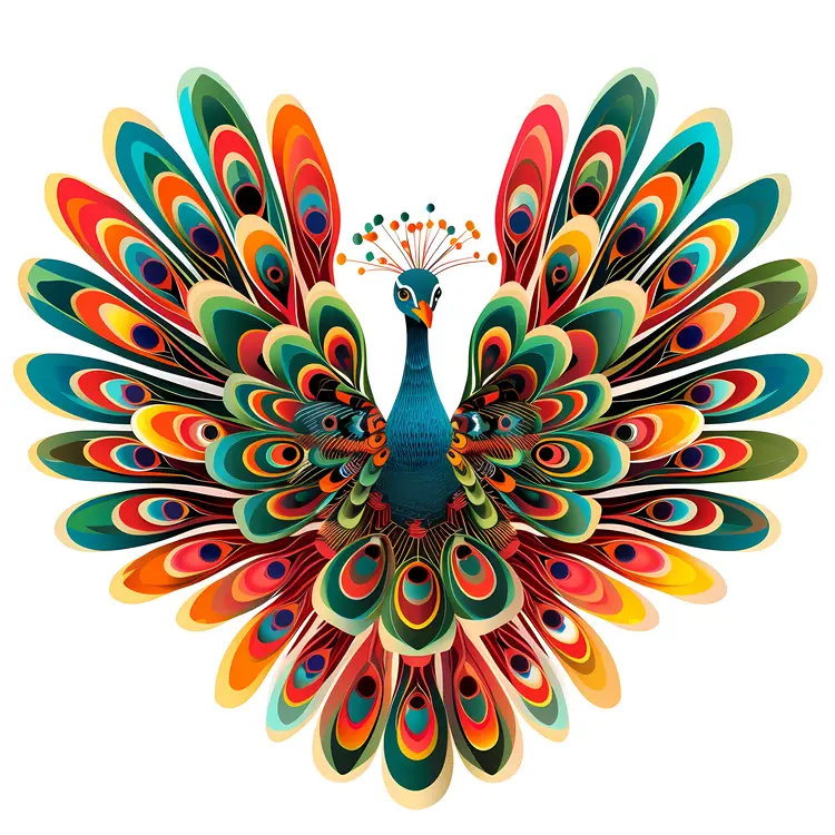 Colorful Peacock with Spread Feathers