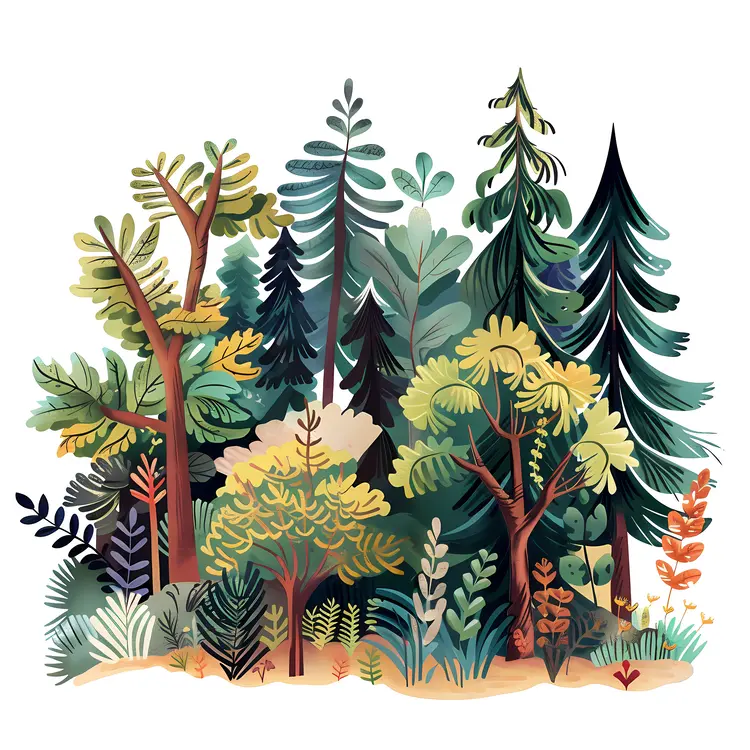 Colorful Trees in a Vibrant Forest