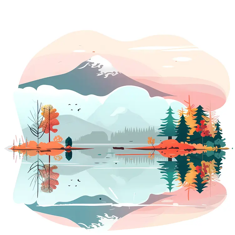 Colorful Landscape Painting with Reflection