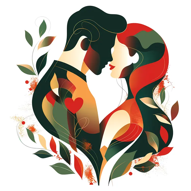 Abstract Couple in Love with Hearts