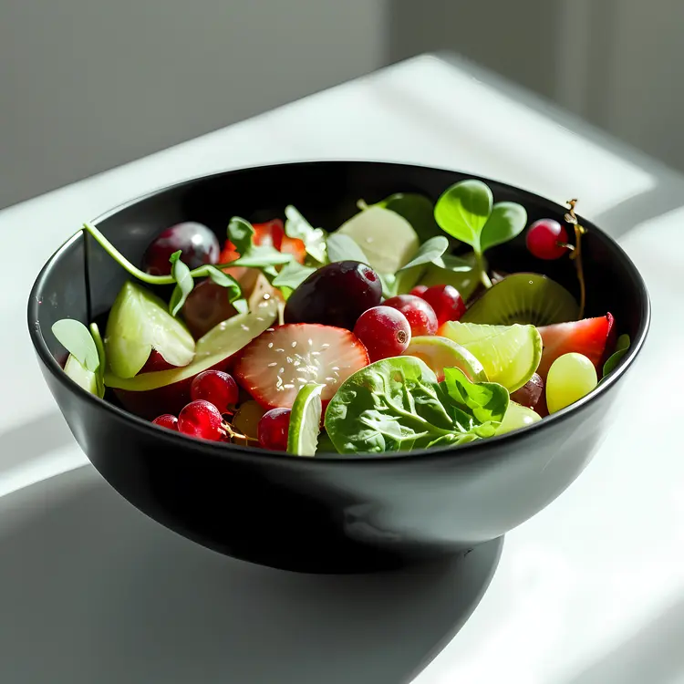 Fresh Fruit Salad in Black Bowl