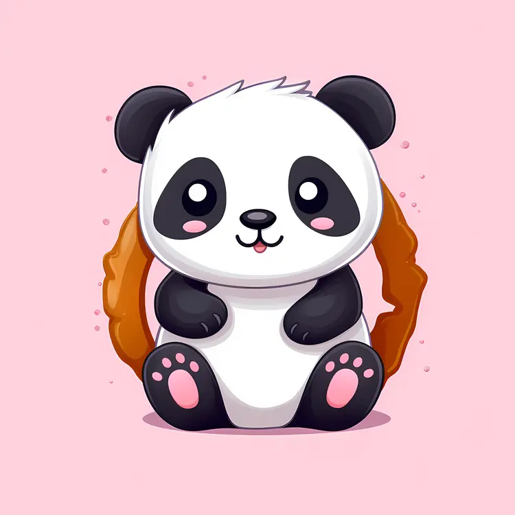 Cute Cartoon Panda with Donut on Pink Background