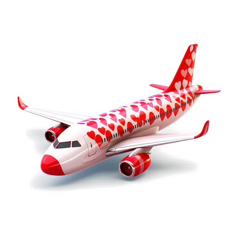 Red and White Airplane with Heart Pattern for Valentine's Day