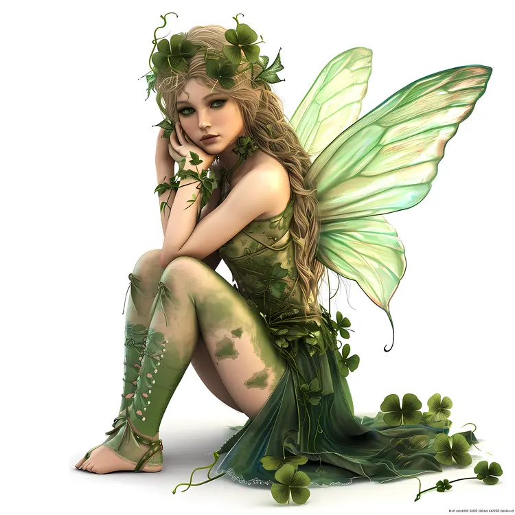 Green Fairy Sitting with Shamrock