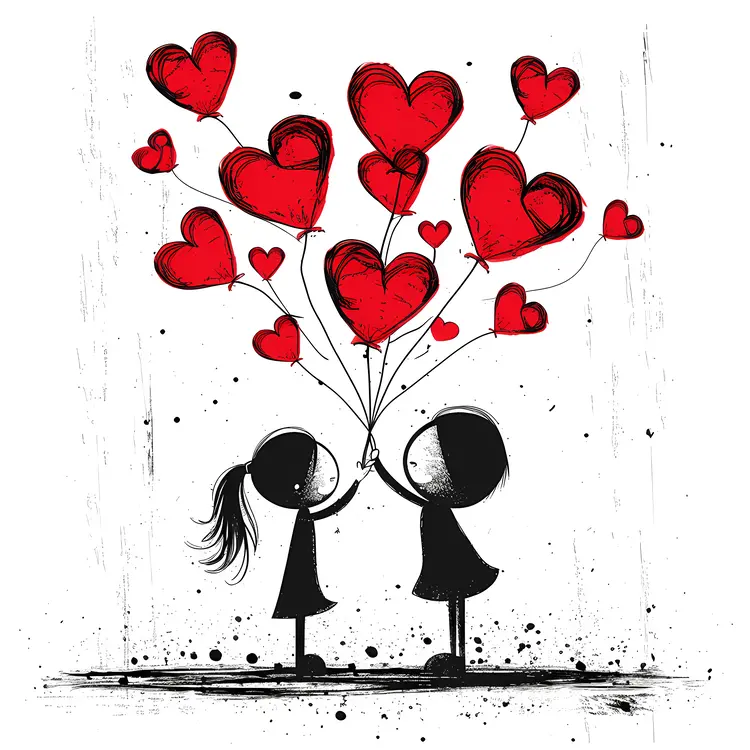 Couple Holding Heart Balloons