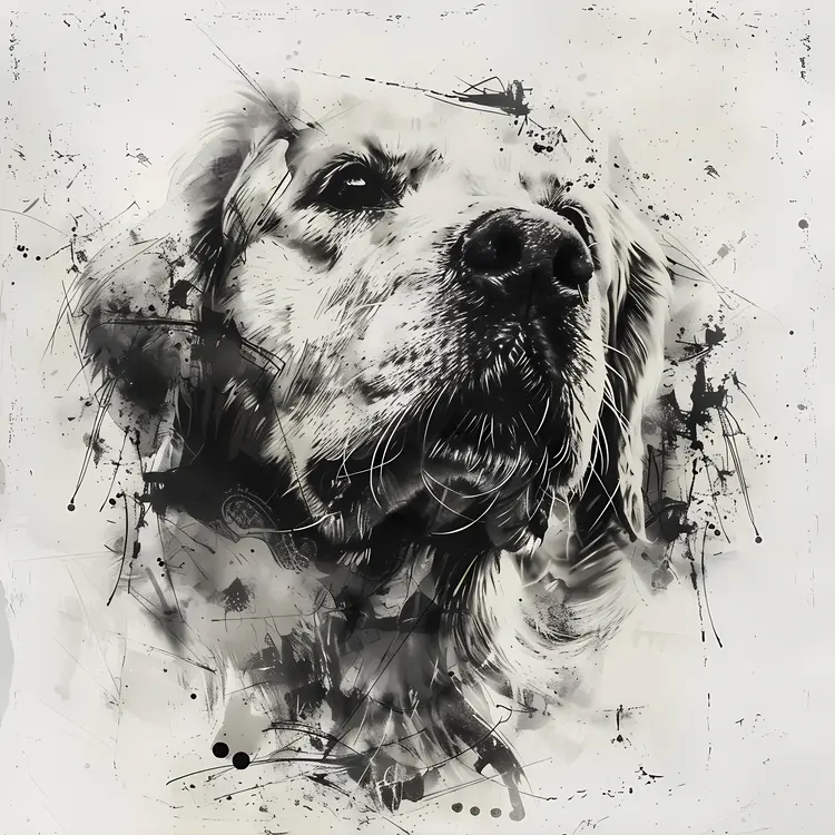 Black and White Golden Retriever Art