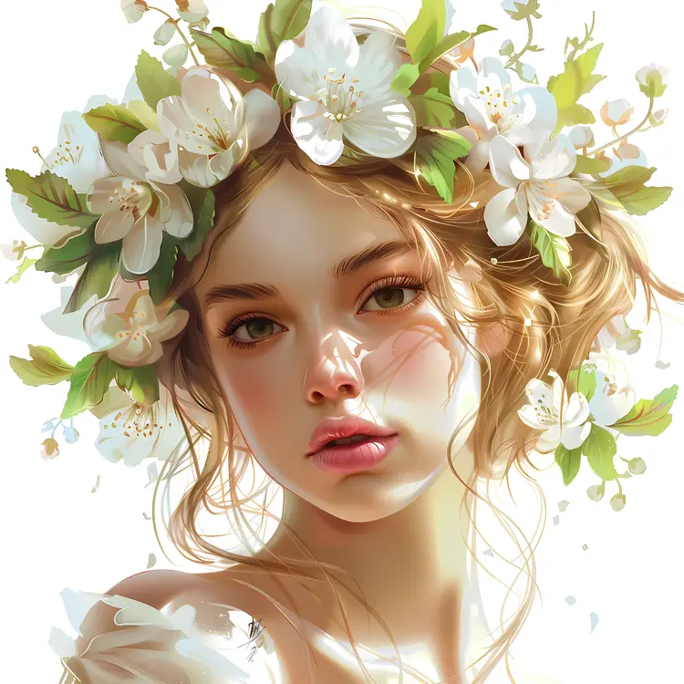 Graceful Girl with White Flower Crown