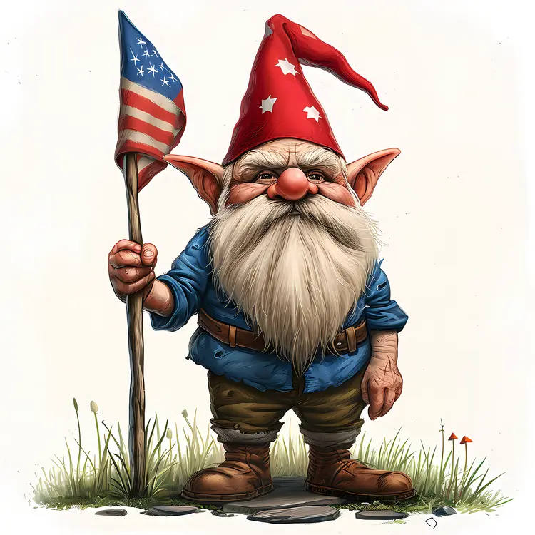 Patriotic Gnome Holding Flag
