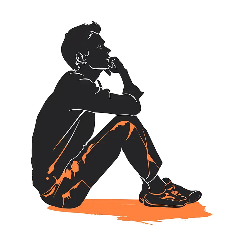 Silhouette of a Thinking Man Sitting