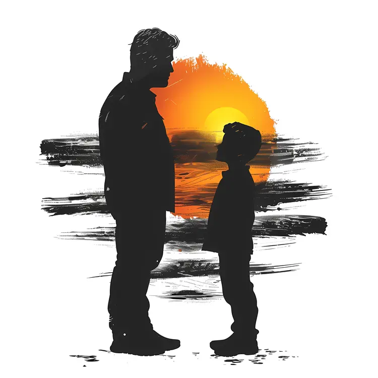 Silhouette of Man and Child at Sunset