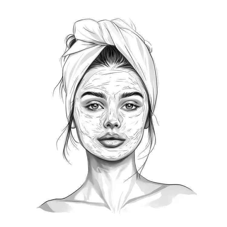 Woman with Face Mask and Towel on Head