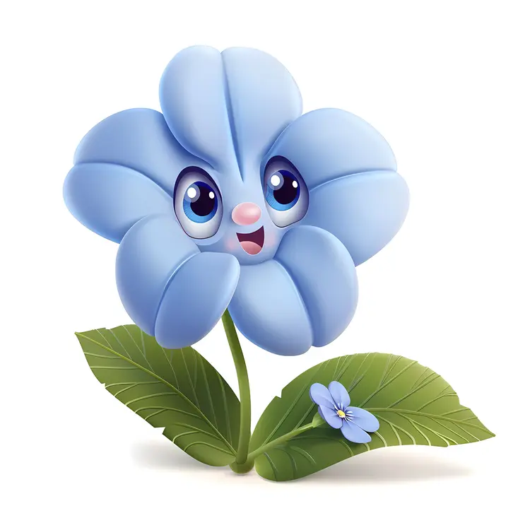 Cute Blue Cartoon Flower with Big Eyes