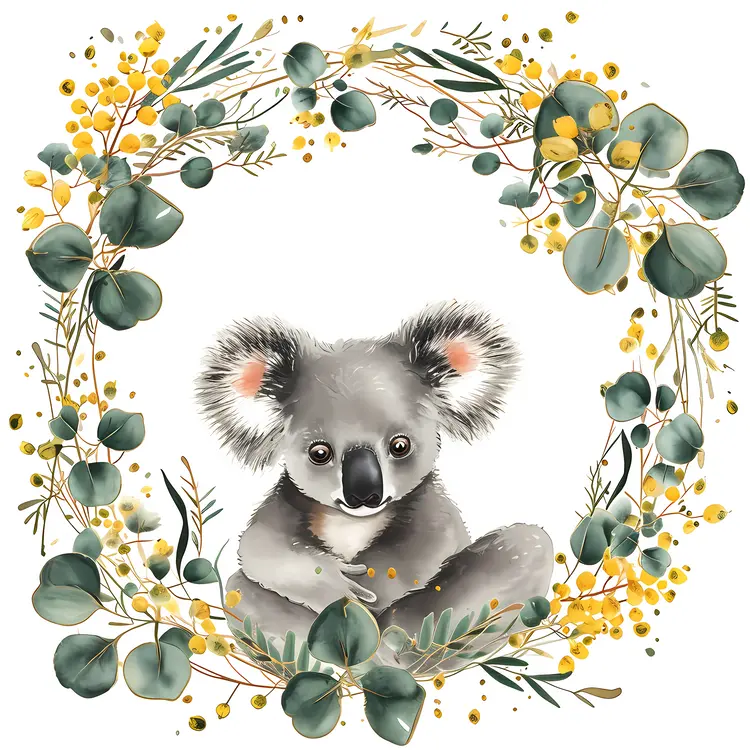 Charming Koala in Floral Wreath