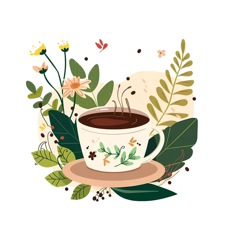 Coffee Cup with Floral Surroundings