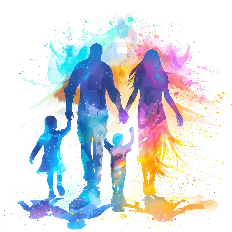 Colorful Silhouette Family Walking