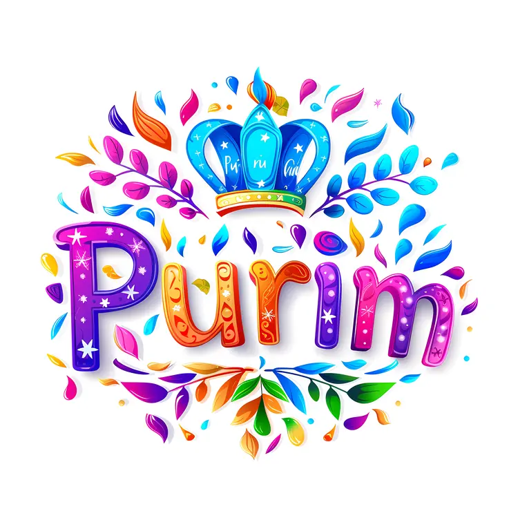 Colorful Purim Text with Crown