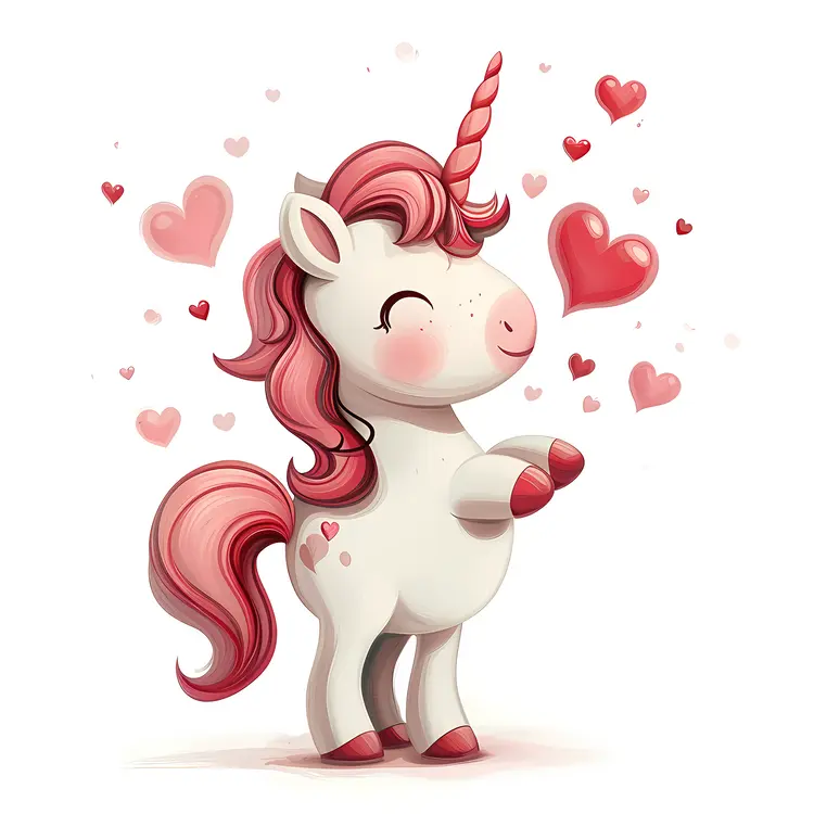 Cute Unicorn with Pink Mane and Hearts