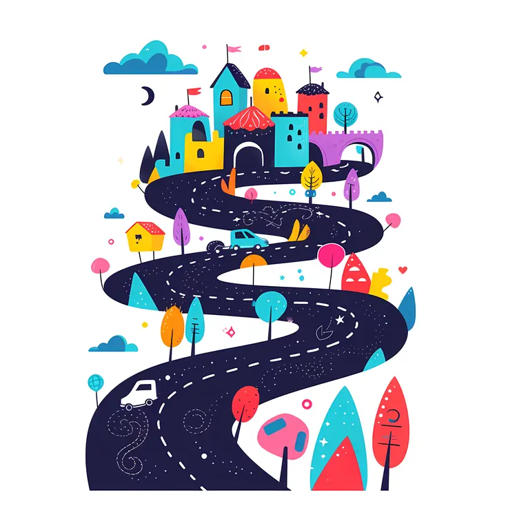 Colorful Town with Winding Road