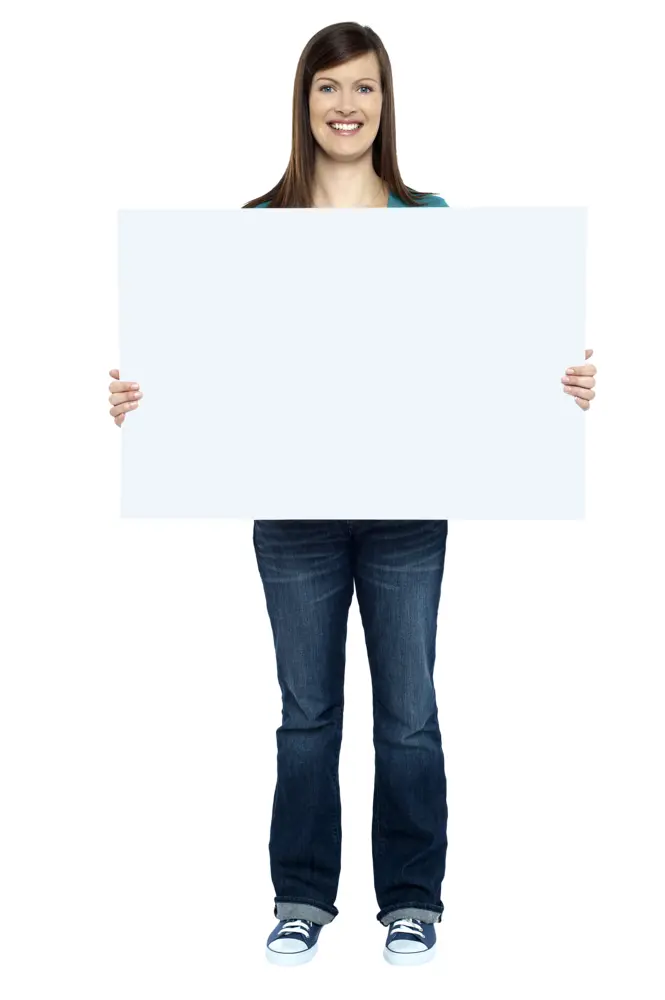 Woman Holding Blank Sign Standing