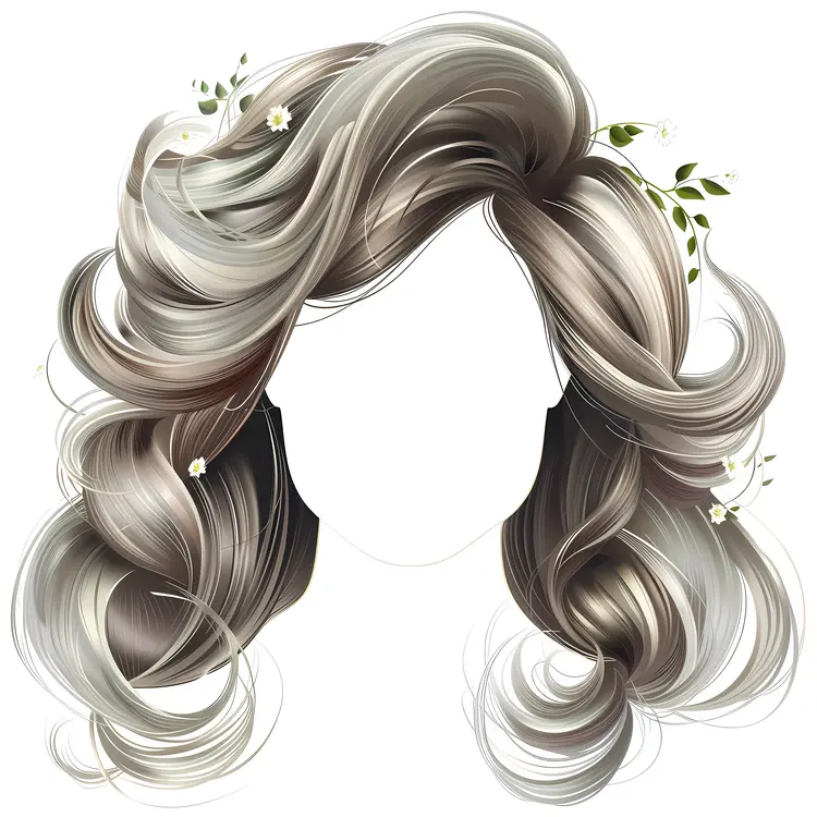 Elegant Gray Wavy Hair with Floral Accents