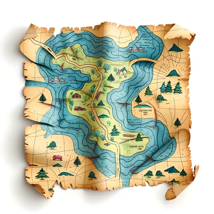 Illustrated Map with River and Mountains