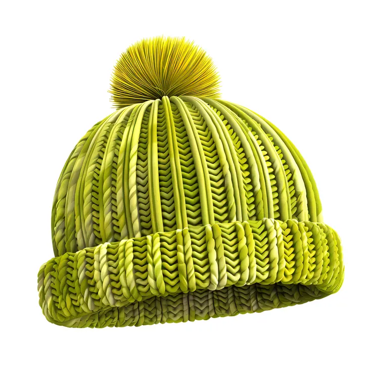 Green Knitted Hat with Pom-Pom