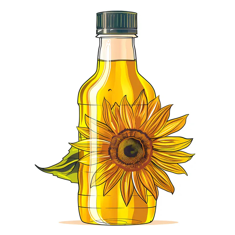 Sunflower Oil Bottle with Sunflower and Leaf