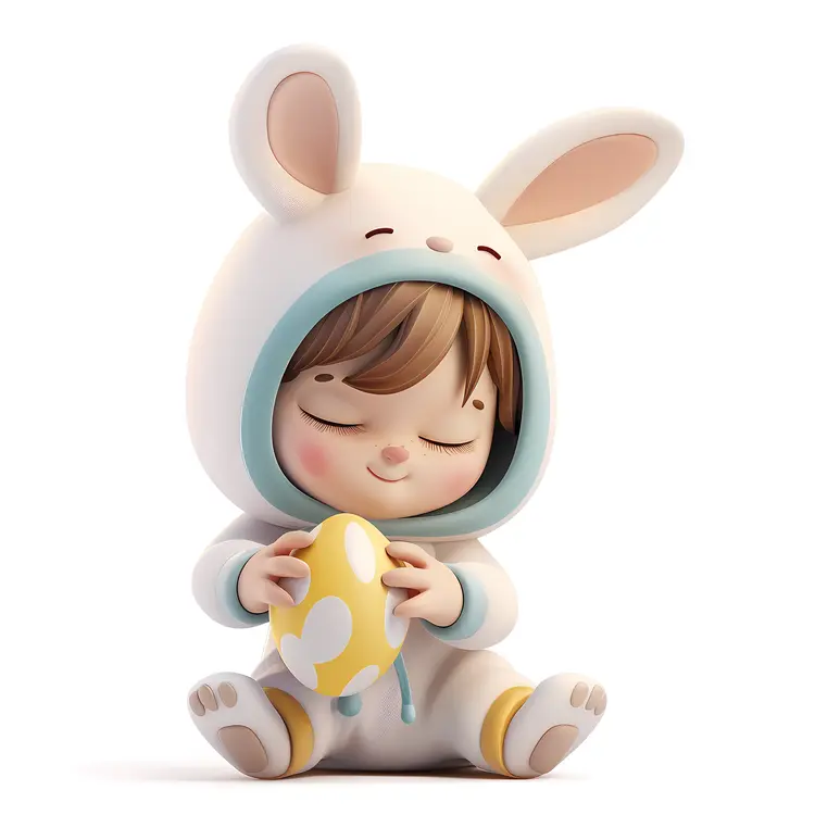 Adorable Baby Bunny Holding Easter Egg