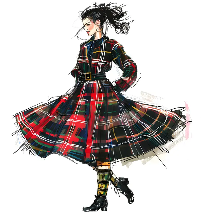 Woman in Plaid Dress