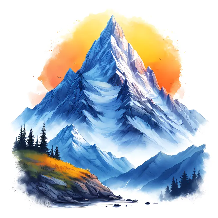 Snowy Mountain in Sunset
