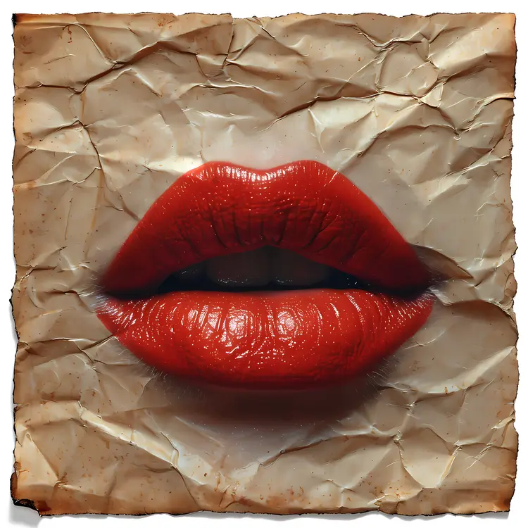 Red Lips on Crumpled Paper Art