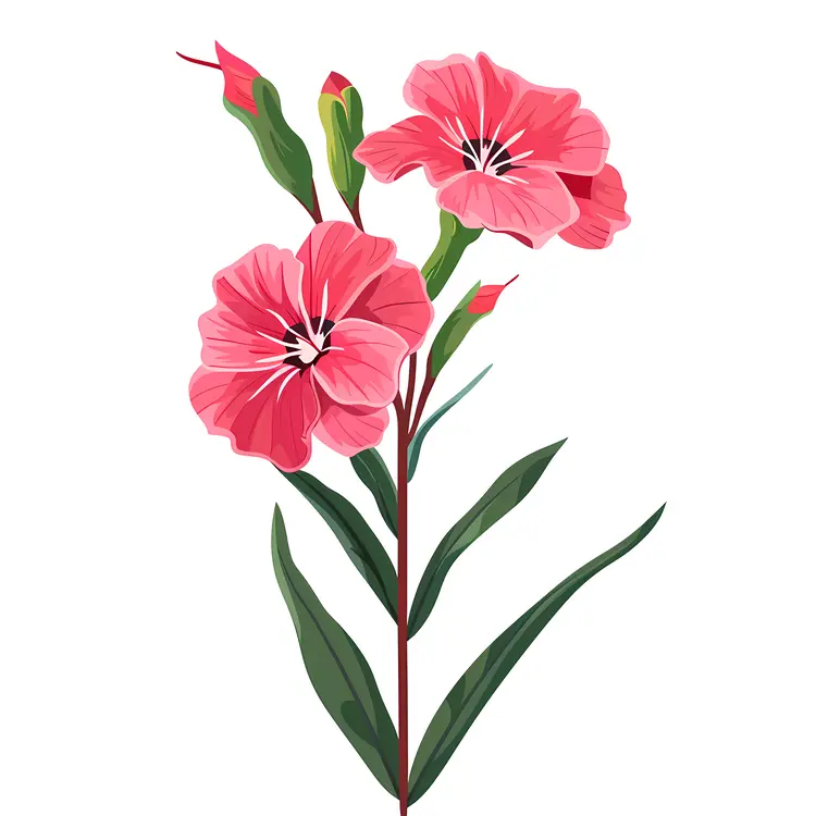 Pink Flowers with Green Leaves Illustration