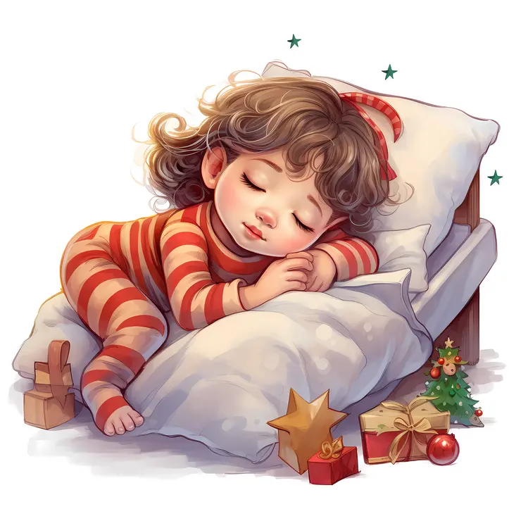 Sleeping Child with Christmas Gifts