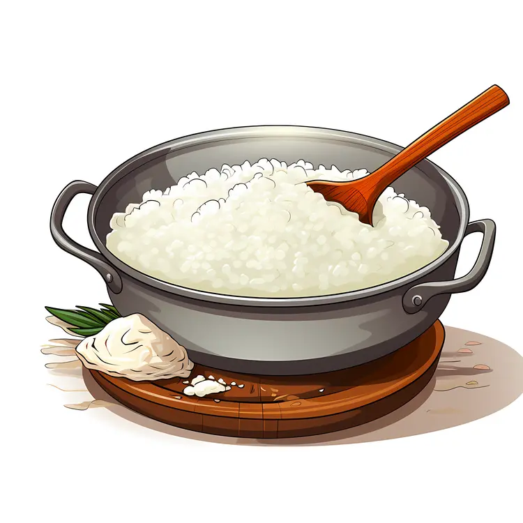 Cooked Rice in Pot with Spoon
